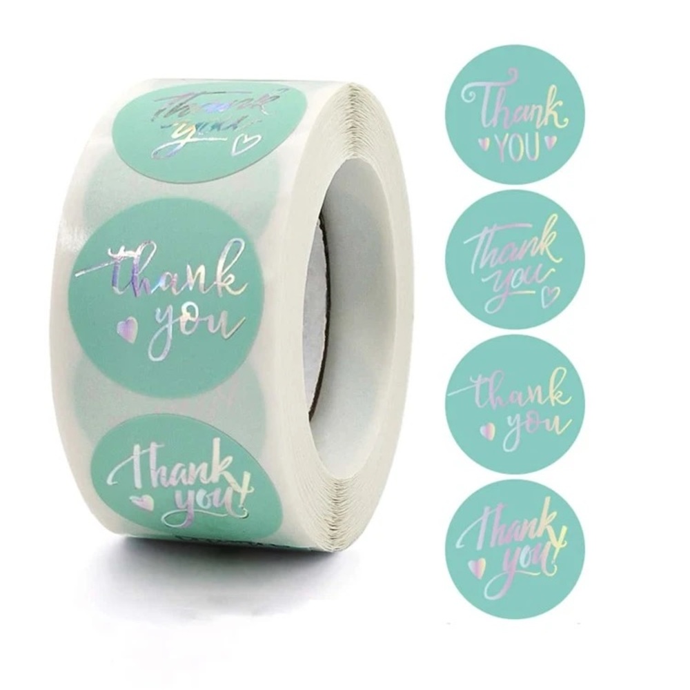 📦BUNDLE & SAVE📦 500 Light Teal & Silver Thank You Stickers